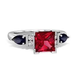 Lab Ruby 6Mm Princess Eternal Embrace Engagement 14K White Gold ring C2002