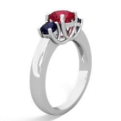 Lab Ruby Three Stone Round Trellis 14K White Gold ring R4018