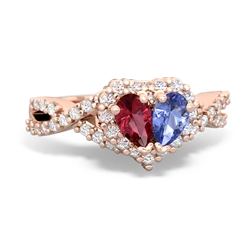 Lab Ruby Diamond Twist 'One Heart' 14K Rose Gold ring R2640HRT
