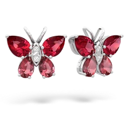 Lab Ruby Butterfly 14K White Gold earrings E2215