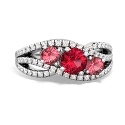 Lab Ruby Three Stone Aurora 14K White Gold ring R3080