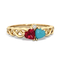 Lab Ruby Heart To Heart Braid 14K Yellow Gold ring R5870