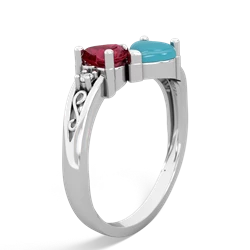 Lab Ruby Snuggling Hearts 14K White Gold ring R2178