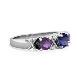 Lab Sapphire Hugs And Kisses 14K White Gold ring R5016
