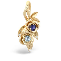 Lab Sapphire Rose Vine 14K Yellow Gold pendant P5680