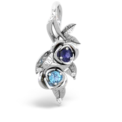 Lab Sapphire Rose Vine 14K White Gold pendant P5680