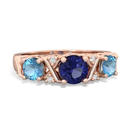 Lab Sapphire Hugs And Kisses 14K Rose Gold ring R5016