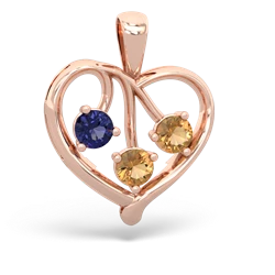 Lab Sapphire Glowing Heart 14K Rose Gold pendant P2233