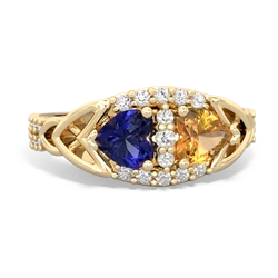 Lab Sapphire Sparkling Celtic Knot 14K Yellow Gold ring R2645