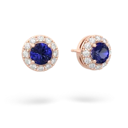Lab Sapphire Diamond Halo 14K Rose Gold earrings E5370