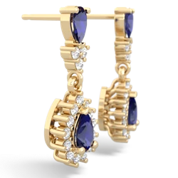 Lab Sapphire Halo Pear Dangle 14K Yellow Gold earrings E1882