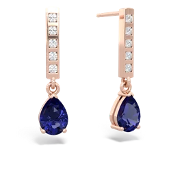 Lab Sapphire Art Deco Diamond Drop 14K Rose Gold earrings E5324
