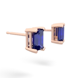 Lab Sapphire 6X4mm Emerald-Cut Stud 14K Rose Gold earrings E1855
