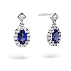 Lab Sapphire Antique-Style Halo 14K White Gold earrings E5720