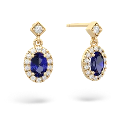 Lab Sapphire Antique-Style Halo 14K Yellow Gold earrings E5720
