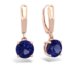 Lab Sapphire 8Mm Round Lever Back 14K Rose Gold earrings E2788