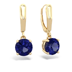 Lab Sapphire 8Mm Round Lever Back 14K Yellow Gold earrings E2788