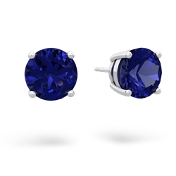Lab Sapphire 8Mm Round Stud 14K White Gold earrings E1788
