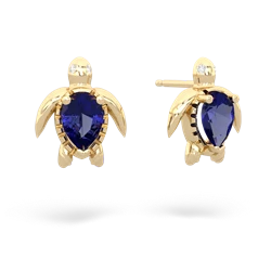 Lab Sapphire Baby Sea Turtle 14K Yellow Gold earrings E5241