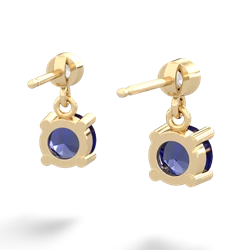 Lab Sapphire Diamond Drop 6Mm Round 14K Yellow Gold earrings E1986