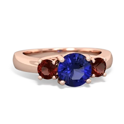 Lab Sapphire Three Stone Round Trellis 14K Rose Gold ring R4018