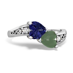 Lab Sapphire Snuggling Hearts 14K White Gold ring R2178