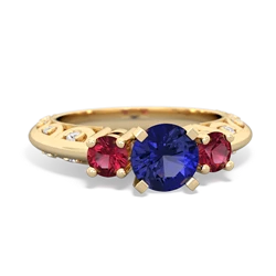 Lab Sapphire Art Deco Eternal Embrace Engagement 14K Yellow Gold ring C2003