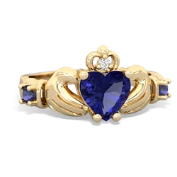 Lab Pink Sapphire Claddagh Keepsake 14K Yellow Gold ring R5245