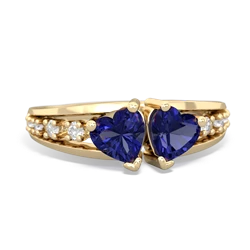 Lab Sapphire Heart To Heart 14K Yellow Gold ring R3342