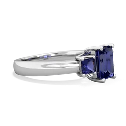 Lab Pink Sapphire Three Stone Emerald-Cut Trellis 14K White Gold ring R4021