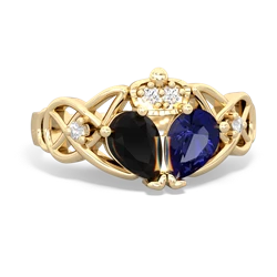 Lab Sapphire 'One Heart' Celtic Knot Claddagh 14K Yellow Gold ring R5322