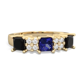 Lab Sapphire Three Stone Diamond Cluster 14K Yellow Gold ring R2592