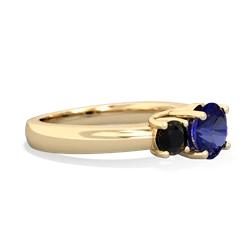 Lab Sapphire Three Stone Round Trellis 14K Yellow Gold ring R4018