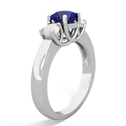 Lab Sapphire Three Stone Round Trellis 14K White Gold ring R4018