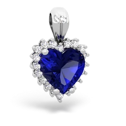 Lab Sapphire Sparkling Halo Heart 14K White Gold pendant P0391