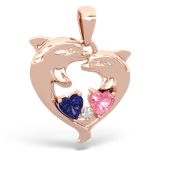 Lab Sapphire Dolphin Heart 14K Rose Gold pendant P5820
