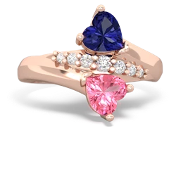 Lab Sapphire Heart To Heart 14K Rose Gold ring R2064