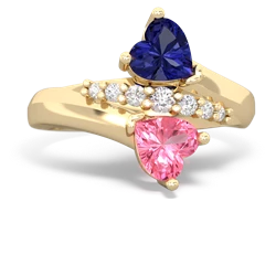 Lab Sapphire Heart To Heart 14K Yellow Gold ring R2064