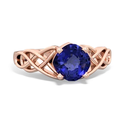 Lab Sapphire Checkerboard Cushion Celtic Knot 14K Rose Gold ring R5000