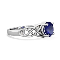 Lab Sapphire Checkerboard Cushion Celtic Knot 14K White Gold ring R5000