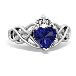 Lab Sapphire Claddagh Celtic Knot 14K White Gold ring R2367