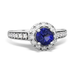 Lab Sapphire Diamond Halo 14K White Gold ring R5370