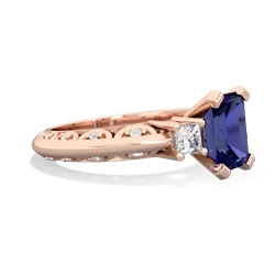 Lab Sapphire Art Deco Diamond 8X6 Emerald-Cut Engagement 14K Rose Gold ring R20018EM