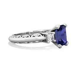 Lab Sapphire Art Deco Diamond 8X6 Emerald-Cut Engagement 14K White Gold ring R20018EM