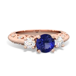 Lab Sapphire Art Deco Diamond 6Mm Round Engagment 14K Rose Gold ring R2003