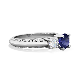 Lab Sapphire Art Deco Diamond 6Mm Round Engagment 14K White Gold ring R2003