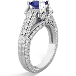 Lab Sapphire Antique Style Milgrain Diamond 14K White Gold ring R2028