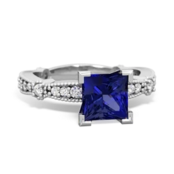 Lab Sapphire Sparkling Tiara 6Mm Princess 14K White Gold ring R26296SQ