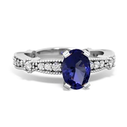 Lab Sapphire Sparkling Tiara 7X5mm Oval 14K White Gold ring R26297VL