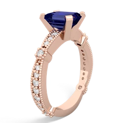 Lab Sapphire Sparkling Tiara 8X6 Emerald-Cut 14K Rose Gold ring R26298EM
